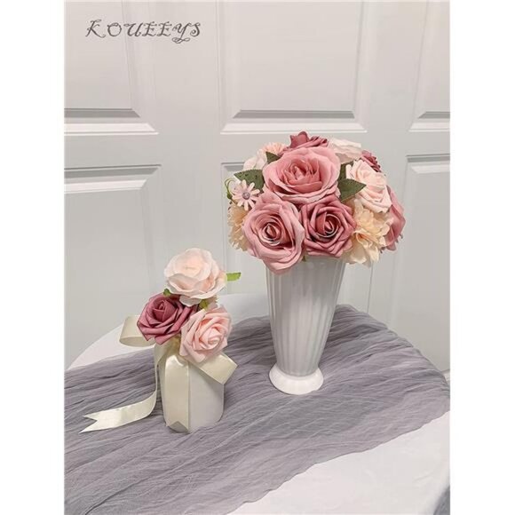 Roses Artificial Flowers Pink Bouquets Box Set Dusty Blush 19pcs - Picture 3 of 6